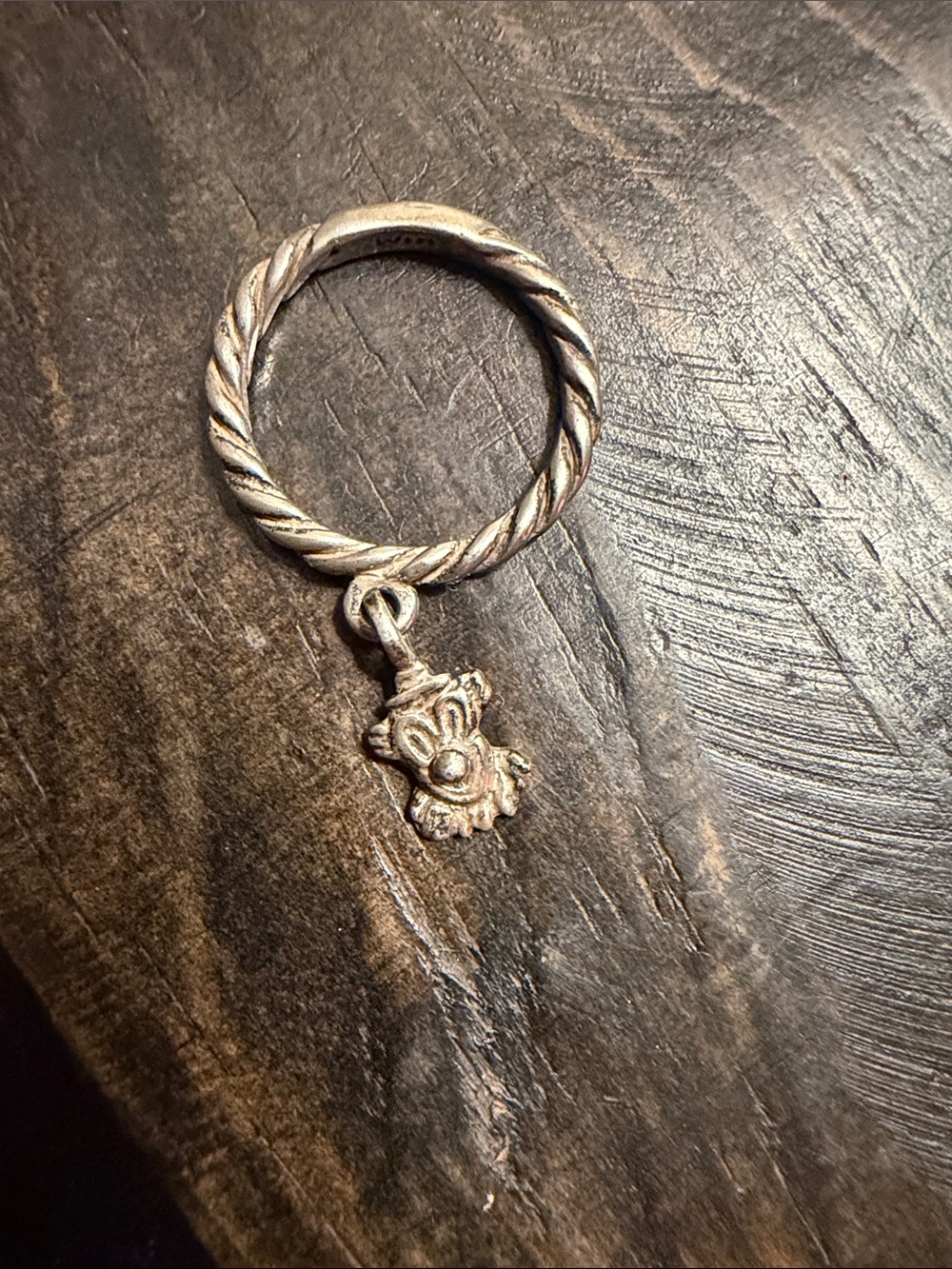 Vintage James Avery Sterling silver twist charm ring with clown charm size 5.5